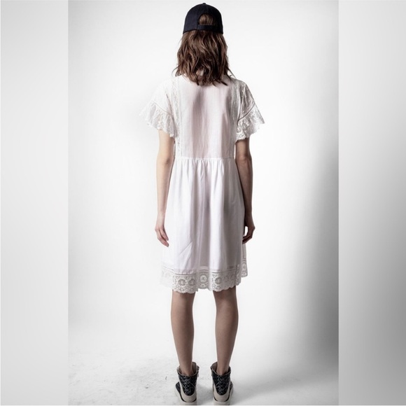 Zadig & Voltaire Roll Cotton White Lace Mini Dress with Pockets Size Small‎ - Picture 4 of 12